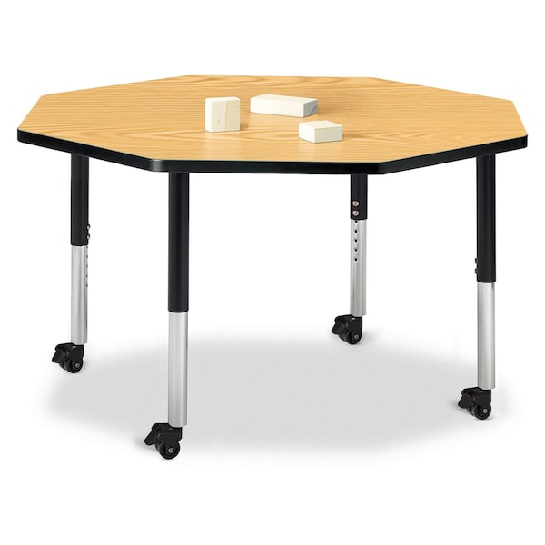 Berries Octagon Activity Table, 48 in. x 48 in., Mobile, Oak/Black/Black